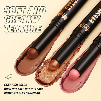 8-Color Dual-Ended Cream Eyeshadow Stick Set – Waterproof, Transfer-Proof, Matte & Shimmer Eye Makeup with Built-In Blender Brush