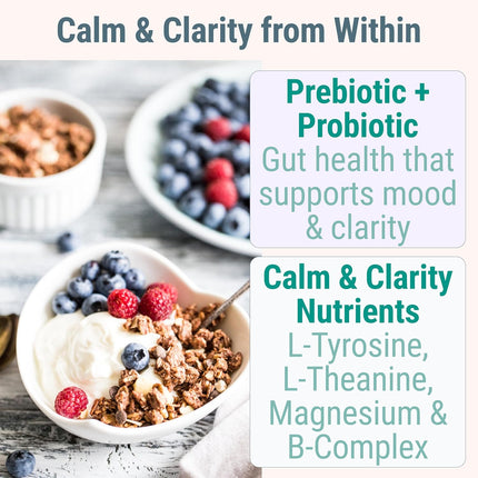 L-Tyrosine + L-Theanine Supplement with Methylated Vitamin B Complex, Magnesium Glycinate, Probiotic Fiber & Chicory Root Inulin