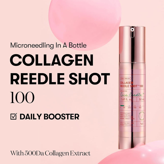 Collagen Reedle Shot 100 Serum with 500Da Collagen Extract & Spicule Microneedling Formula, Korean Skin Booster, 1.69 Fl Oz(50Ml)