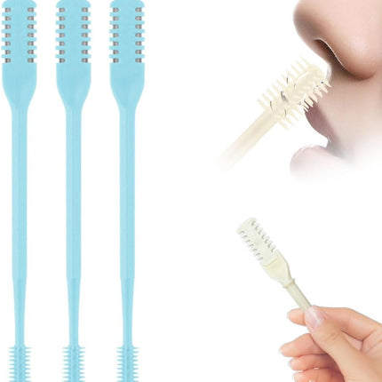 2 in 1 Nose Hair Trimmer – Double-Sided Manual Nose & Ear Grooming Tool, 360° Rotating, Portable, 3-Pack (Blue)