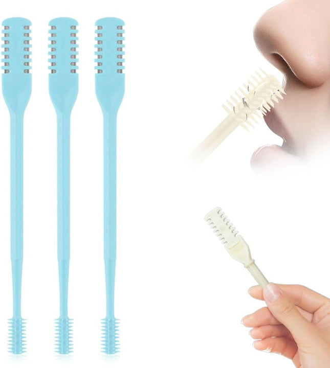 2 in 1 Nose Hair Trimmer – Double-Sided Manual Nose & Ear Grooming Tool, 360° Rotating, Portable, 3-Pack (Blue)