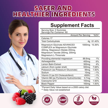 Magnesium Glycinate Gummies 1000 Mg for Women and Men
