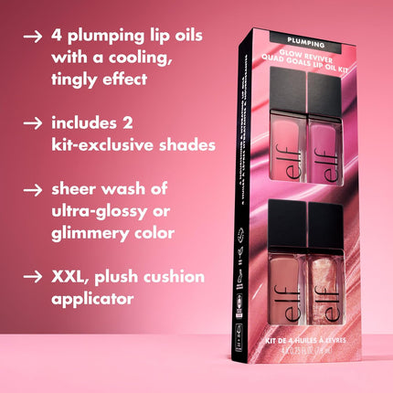 Glow Reviver Plumping Lip Oil Kit – Nourishing Tinted Lip Oils with Jojoba Oil, High-Shine Finish, Vegan & Cruelty-Free, 4 Shades