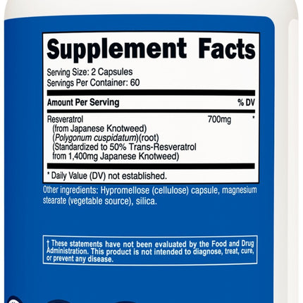 Nutricost Resveratrol 700mg Capsules – 120 Servings
