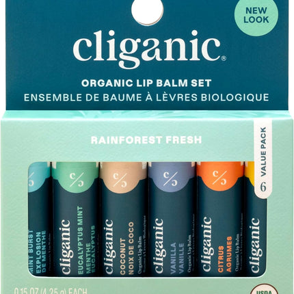 Cliganic Organic Lip Balm Set – 6 Flavors, 100% Natural Hydrating Lip Balm for Dry Lips