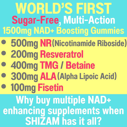 1500Mg NAD+ Sugar Free Gummies - Sugar Free Formula with NR, TMG, ALA, Trans-Resveratrol & Fisetin