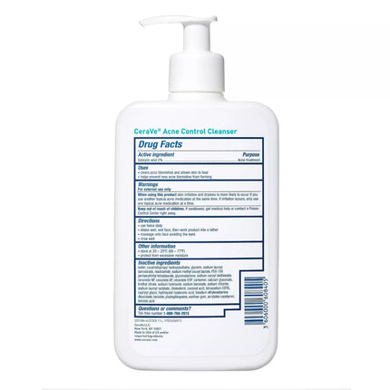 CeraVe Acne Control Cleanser – 2% Salicylic Acid