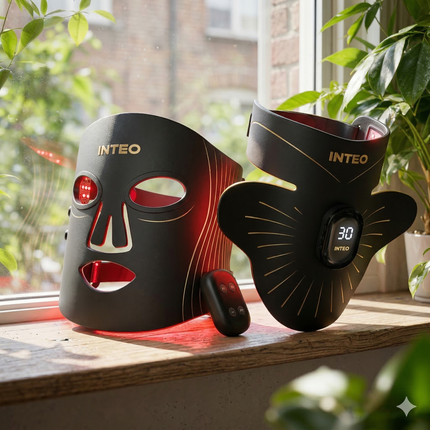 INTEO Red Light Therapy Face & Neck Mask – LED Light Therapy Mask with 4 Light Modes