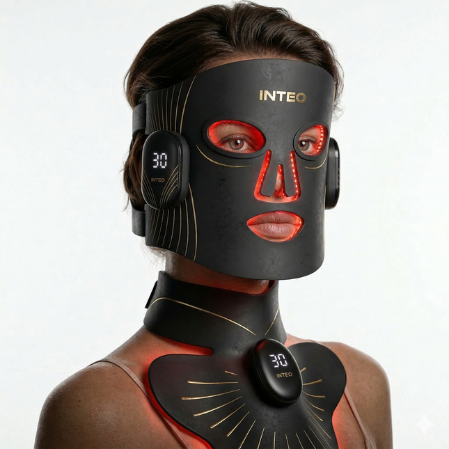 INTEO Red Light Therapy Face & Neck Mask – LED Light Therapy Mask with 4 Light Modes