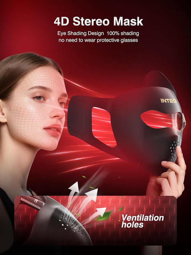 INTEO LED Light Therapy Face Mask – 4-Mode Facial Mask with Red, Blue, Orange & Near-Infrared Light
