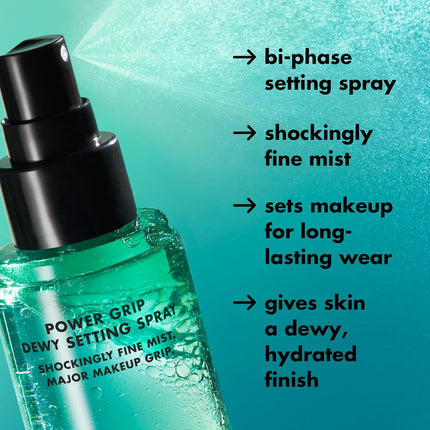 Power Grip Dewy Setting Spray – Ultra-Fine Mist with Hyaluronic Acid, Hydrating Dewy Finish, Vegan & Cruelty-Free