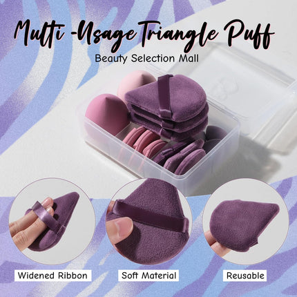 14 Piece Makeup Sponge Set – Triangle Puffs & Mini Sponges with Case for Liquid, Cream & Powder (Purple)