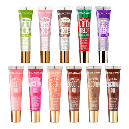 Broadway Vita-Lip Tinted & Clear Lip Gloss Set – 11 Pack Hydrating High-Shine Glosses with Vitamin Oils, Rosehip & Coconut Oil