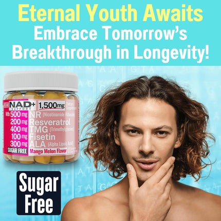 1500Mg NAD+ Sugar Free Gummies - Sugar Free Formula with NR, TMG, ALA, Trans-Resveratrol & Fisetin