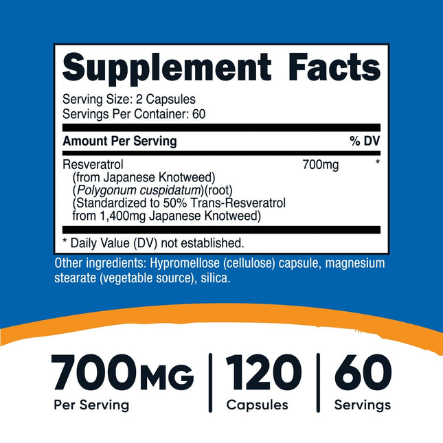 Nutricost Resveratrol 700mg Capsules – 120 Servings