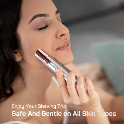 Rechargeable Facial Hair Remover for Women – Painless Electric Trimmer for Face, Lip & Chin with 2 Replacement Heads, Rose Gold