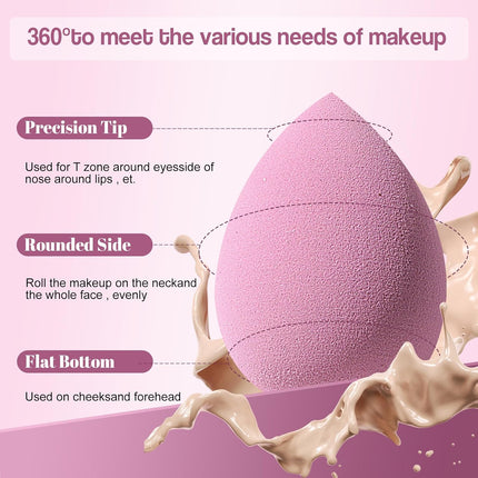 14 Piece Makeup Sponge Set – Triangle Puffs & Mini Sponges with Case for Liquid, Cream & Powder (Purple)