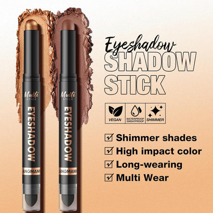 8-Color Dual-Ended Cream Eyeshadow Stick Set – Waterproof, Transfer-Proof, Matte & Shimmer Eye Makeup with Built-In Blender Brush