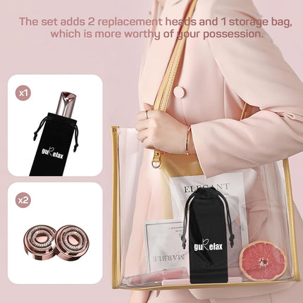 Rechargeable Facial Hair Remover for Women – Painless Electric Trimmer for Face, Lip & Chin with 2 Replacement Heads, Rose Gold