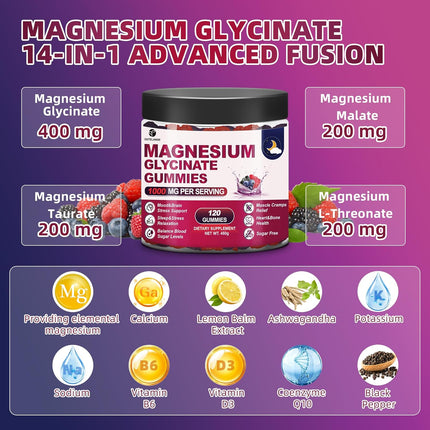 Magnesium Glycinate Gummies 1000 Mg for Women and Men