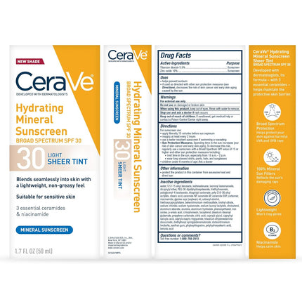 CeraVe Hydrating Mineral Sunscreen Sheer Tint SPF 30.