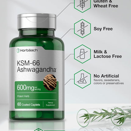 KSM-66® Ashwagandha with L-Theanine – 60 Coated Caplets, Vegan, Non-GMO & Gluten-Free