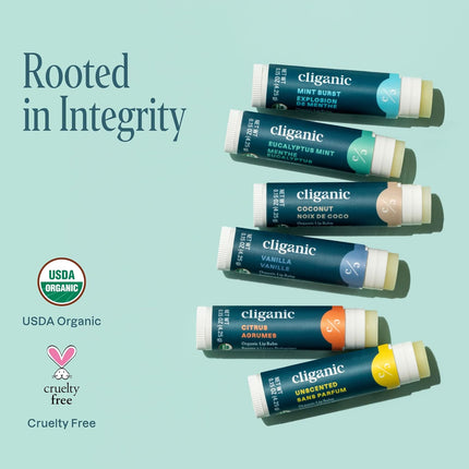 Cliganic Organic Lip Balm Set – 6 Flavors, 100% Natural Hydrating Lip Balm for Dry Lips