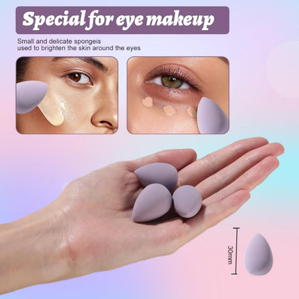 14 Piece Makeup Sponge Set – Triangle Puffs & Mini Sponges with Case for Liquid, Cream & Powder (Purple)