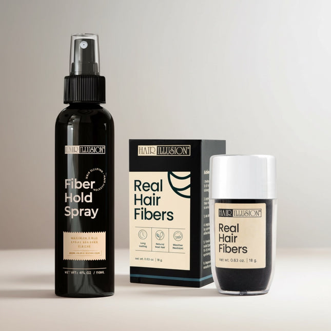 Haarfasern & Haltespray.