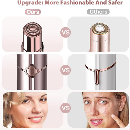 Rechargeable Facial Hair Remover for Women – Painless Electric Trimmer for Face, Lip & Chin with 2 Replacement Heads, Rose Gold