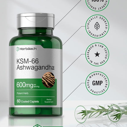 KSM-66® Ashwagandha with L-Theanine – 60 Coated Caplets, Vegan, Non-GMO & Gluten-Free