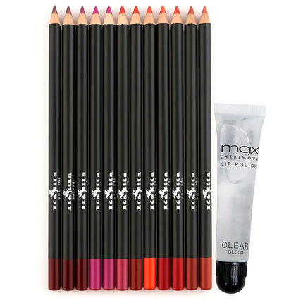 12-Piece Ultra Fine Lip Liner & Cherimoya Lip Gloss Bundle – Long-Lasting Lip Set