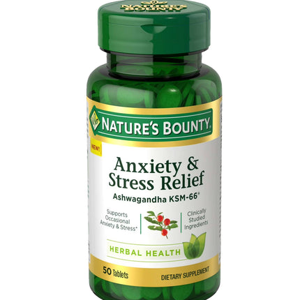 Nature's Bounty Ashwagandha KSM-66 Stress Relief Herbal Supplement 50 Tablets