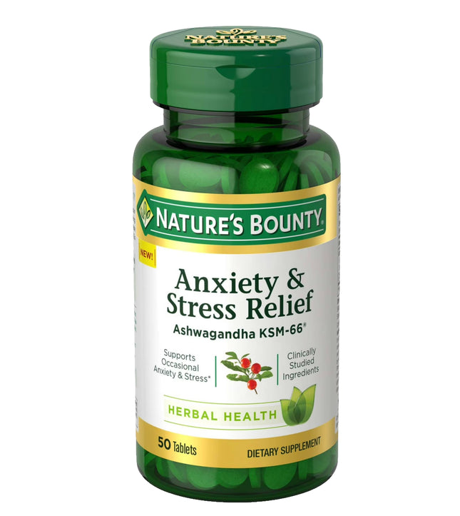 Nature's Bounty Ashwagandha KSM-66 Stress Relief Herbal Supplement 50 Tablets