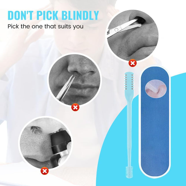 2 in 1 Nose Hair Trimmer – Double-Sided Manual Nose & Ear Grooming Tool, 360° Rotating, Portable, 3-Pack (Blue)