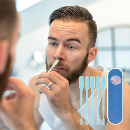 2 in 1 Nose Hair Trimmer – Double-Sided Manual Nose & Ear Grooming Tool, 360° Rotating, Portable, 3-Pack (Blue)
