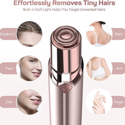 Rechargeable Facial Hair Remover for Women – Painless Electric Trimmer for Face, Lip & Chin with 2 Replacement Heads, Rose Gold
