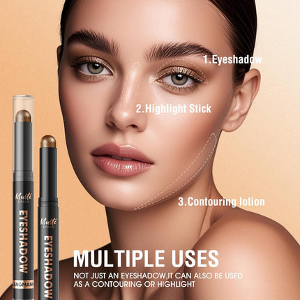 8-Color Dual-Ended Cream Eyeshadow Stick Set – Waterproof, Transfer-Proof, Matte & Shimmer Eye Makeup with Built-In Blender Brush