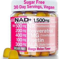 1500Mg NAD+ Sugar Free Gummies - Sugar Free Formula with NR, TMG, ALA, Trans-Resveratrol & Fisetin