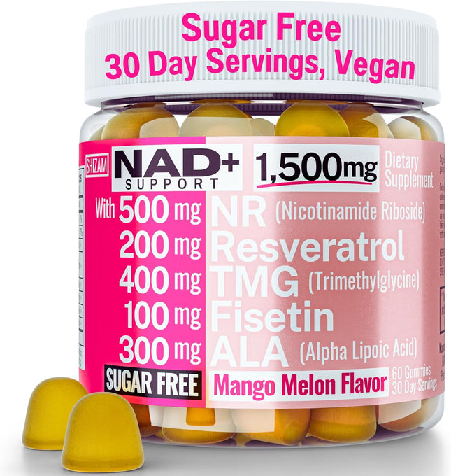 1500Mg NAD+ Sugar Free Gummies - Sugar Free Formula with NR, TMG, ALA, Trans-Resveratrol & Fisetin