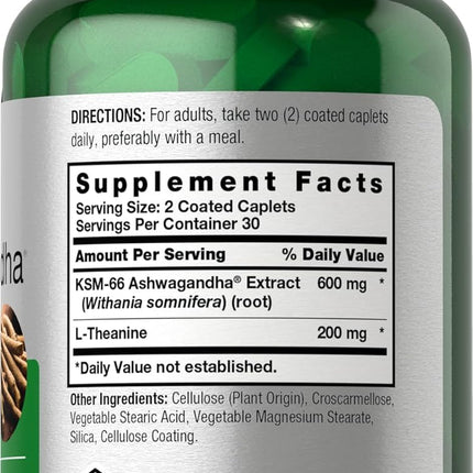 KSM-66® Ashwagandha with L-Theanine – 60 Coated Caplets, Vegan, Non-GMO & Gluten-Free