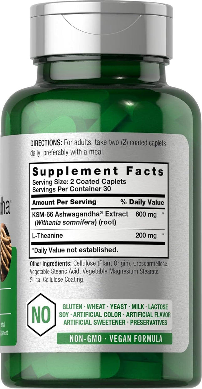 KSM-66® Ashwagandha with L-Theanine – 60 Coated Caplets, Vegan, Non-GMO & Gluten-Free