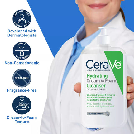 Cerave Hydrating Cream-To-Foam Face Wash - 3 Fl Oz