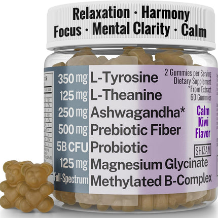 L-Tyrosine + L-Theanine Supplement with Methylated Vitamin B Complex, Magnesium Glycinate, Probiotic Fiber & Chicory Root Inulin