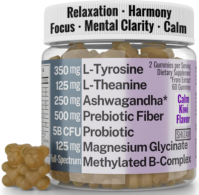 L-Tyrosine + L-Theanine Supplement with Methylated Vitamin B Complex, Magnesium Glycinate, Probiotic Fiber & Chicory Root Inulin