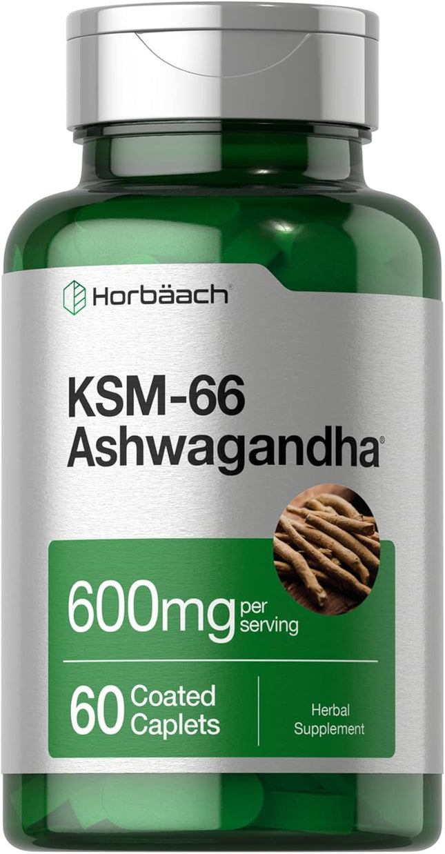 KSM-66® Ashwagandha with L-Theanine – 60 Coated Caplets, Vegan, Non-GMO & Gluten-Free