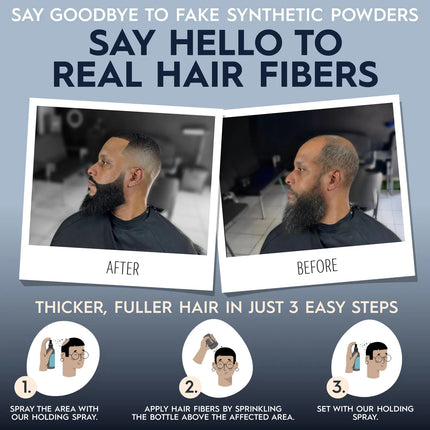 Hair Illusion 100% Real Hair Fibers Kit: 18G Black Fibers, Water Resistant Spray, Applicator Instant Natural Hair Enhancement Sensitive Blend Non Synthetic