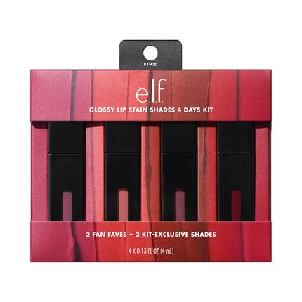Glossy Lip Stain 4-Day Kit – Long-Lasting Lip Stains with a Sheer Wash of Color & Subtle Gloss Finish, Vegan & Cruelty-Free