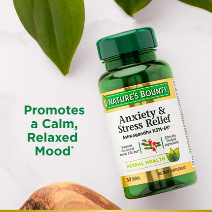 Nature's Bounty Ashwagandha KSM-66 Stress Relief Herbal Supplement 50 Tablets