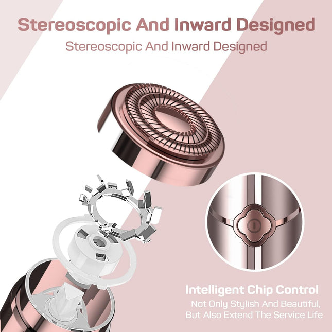 Rechargeable Facial Hair Remover for Women – Painless Electric Trimmer for Face, Lip & Chin with 2 Replacement Heads, Rose Gold